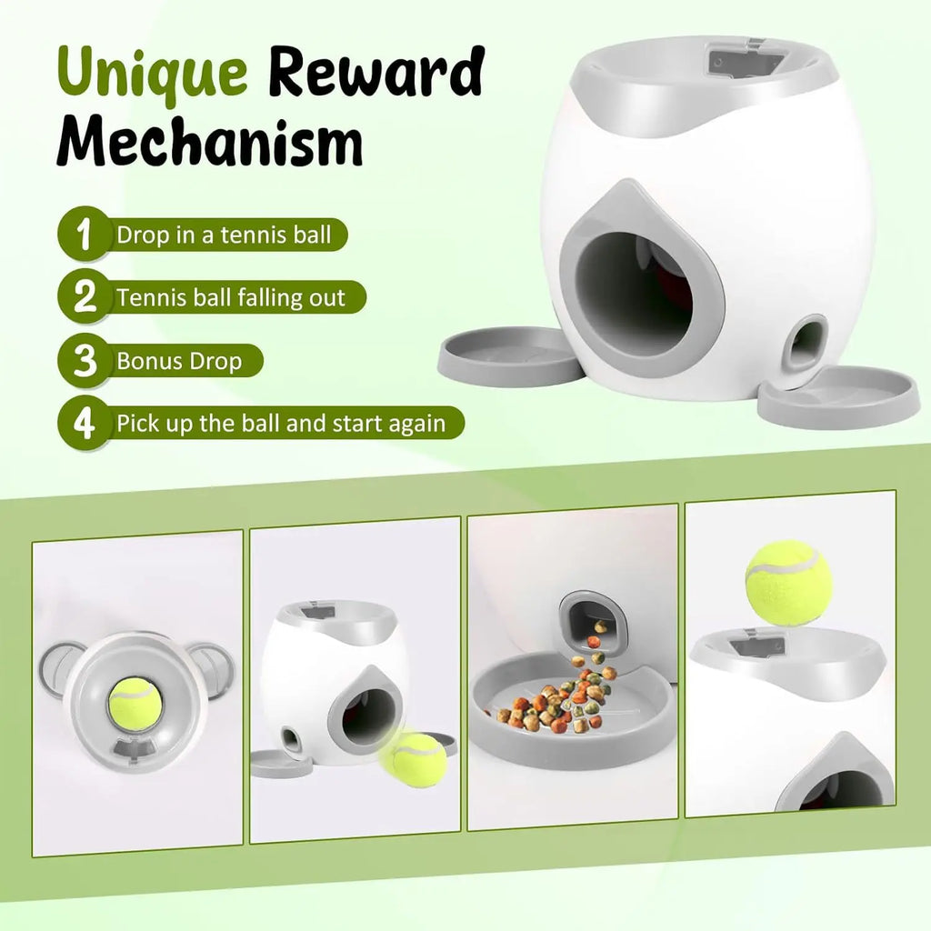 Automatic Dog Ball Launcher Interactive Fetch Machine Indoor Outdoor Pet Training Toy Mental Stimulation Treat Dispenser