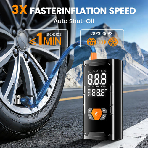 3X Faster 150PSI Cordless Tire Inflator Portable Car Air Compressor Pump with Digital Gauge, LED Light for Car Motorcycle Bike