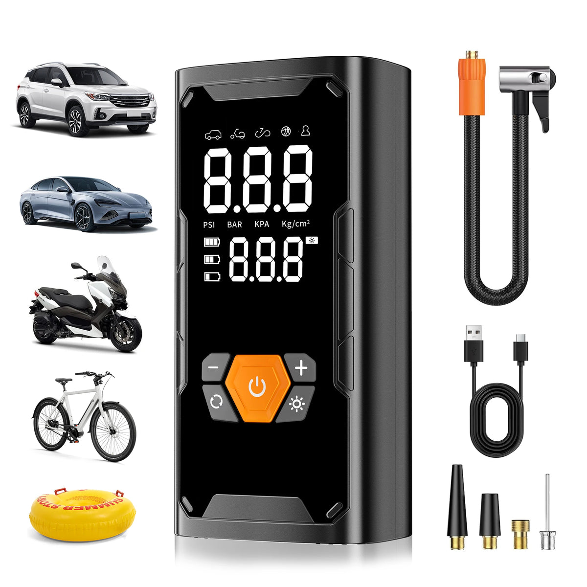 3X Faster 150PSI Cordless Tire Inflator Portable Car Air Compressor Pump with Digital Gauge, LED Light for Car Motorcycle Bike