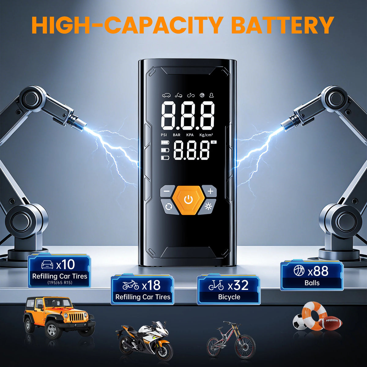 3X Faster 150PSI Cordless Tire Inflator Portable Car Air Compressor Pump with Digital Gauge, LED Light for Car Motorcycle Bike