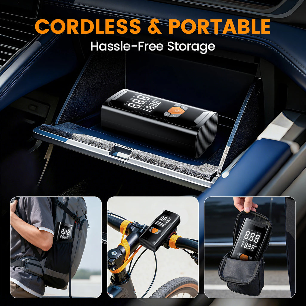 3X Faster 150PSI Cordless Tire Inflator Portable Car Air Compressor Pump with Digital Gauge, LED Light for Car Motorcycle Bike