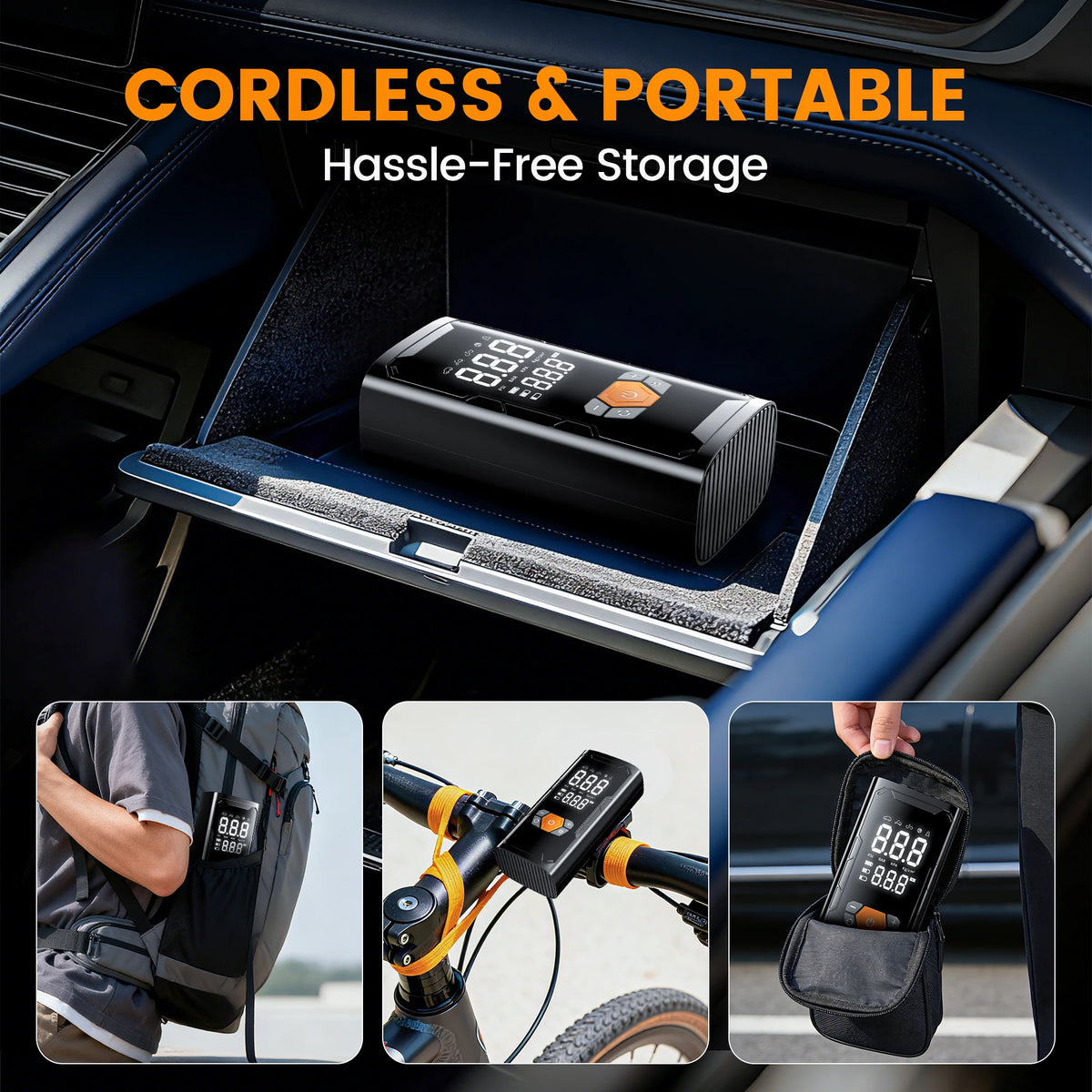 3X Faster 150PSI Cordless Tire Inflator Portable Car Air Compressor Pump with Digital Gauge, LED Light for Car Motorcycle Bike